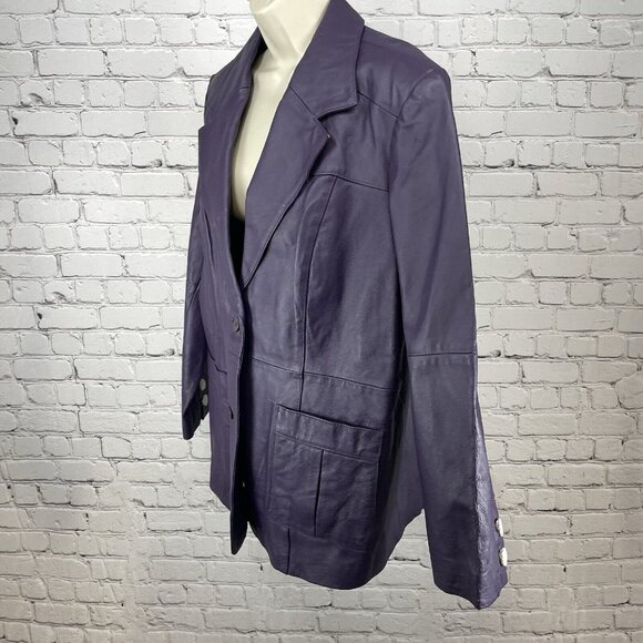 NWD Newport News Purple Leather Coat 2 Button Collar Lined Pockets Plus Size 16W - Picture 11 of 16
